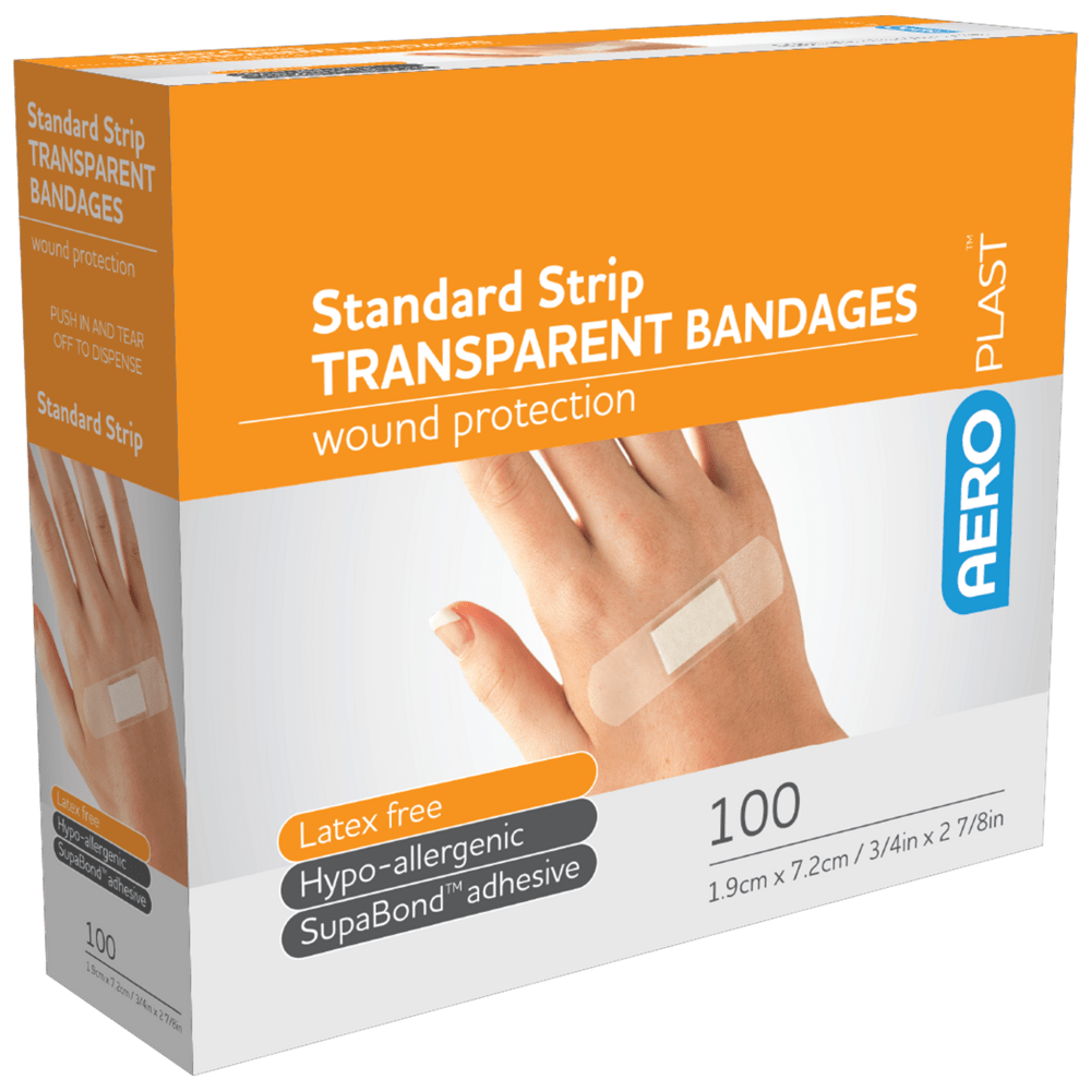 Aero Healthcare Adhesive Plasters AEROPLAST Transparent Standard Strip 7.2 x 1.9cm