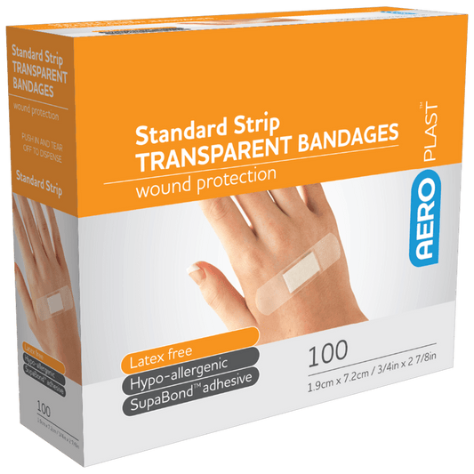Aero Healthcare Adhesive Plasters AEROPLAST Transparent Standard Strip 7.2 x 1.9cm