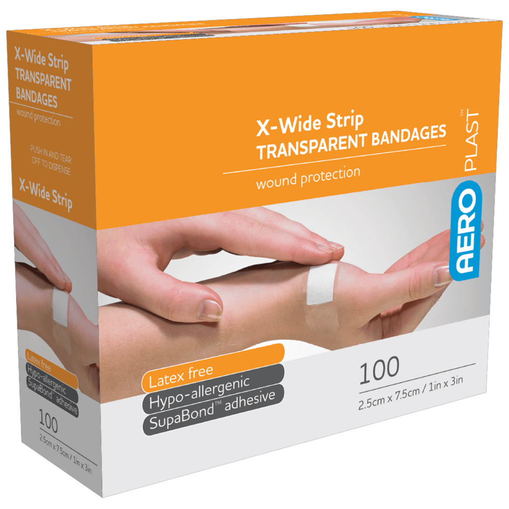 Aero Healthcare Adhesive Plasters AEROPLAST Transparent X-Wide Strip 7.5 x 2.5cm