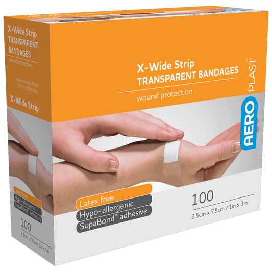 Aero Healthcare Adhesive Plasters AEROPLAST Transparent X-Wide Strip 7.5 x 2.5cm