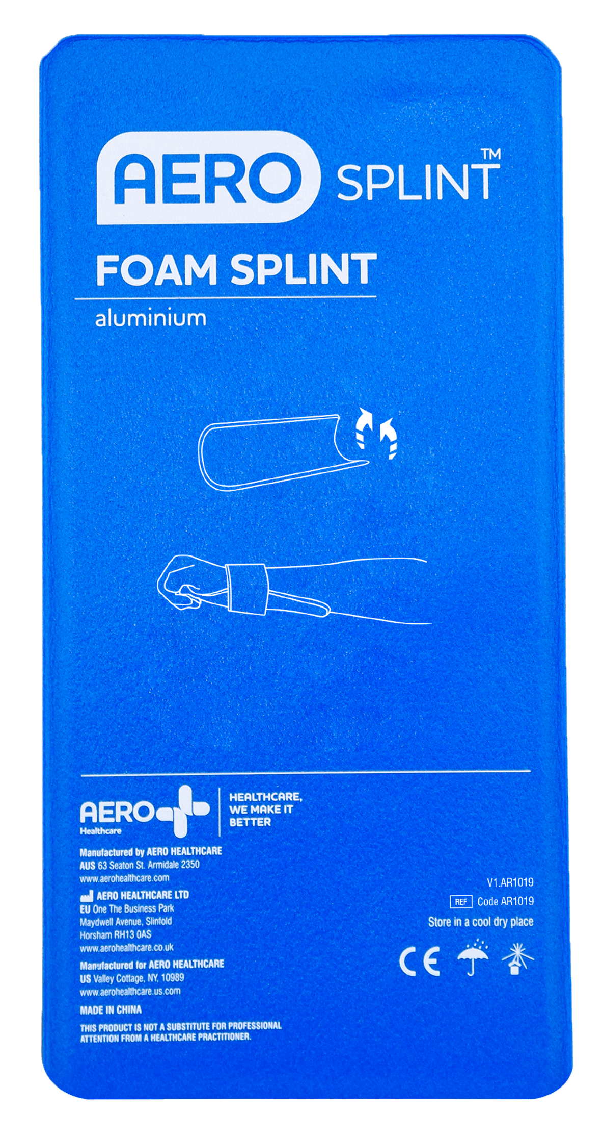 Aero Healthcare Splints Short Flat 22 x 11cm AEROSPLINT Aluminium Foam Immobilisation Splints