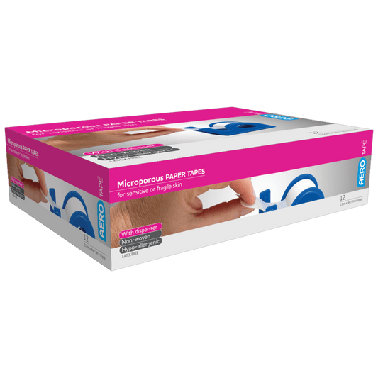 Aero Healthcare Medical Consumables AEROTAPE White Microporous Paper Tape with Dispenser 2.5cm x 9.1M
