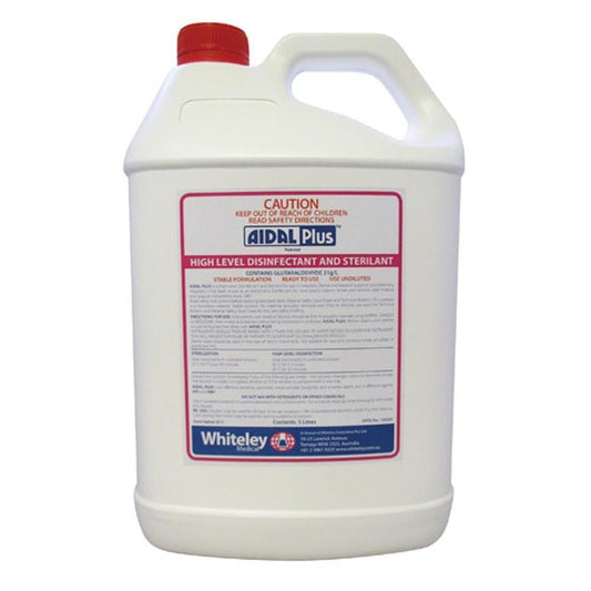 Whiteley Medical Disinfectant Liquid 5L Aidal Plus High Level Instrument Disinfectant and Sterilant. 2% Glutaraldehyde
