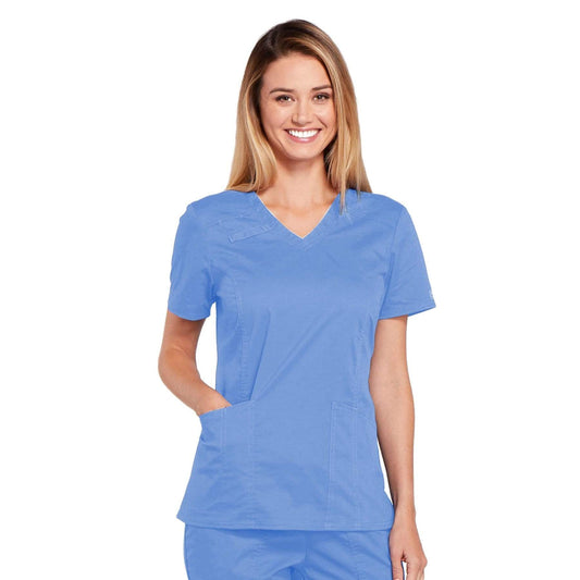 Cherokee Scrubs Top 2XL Cherokee Core Stretch 4710 Scrubs Top Womens V-Neck Ceil Blue