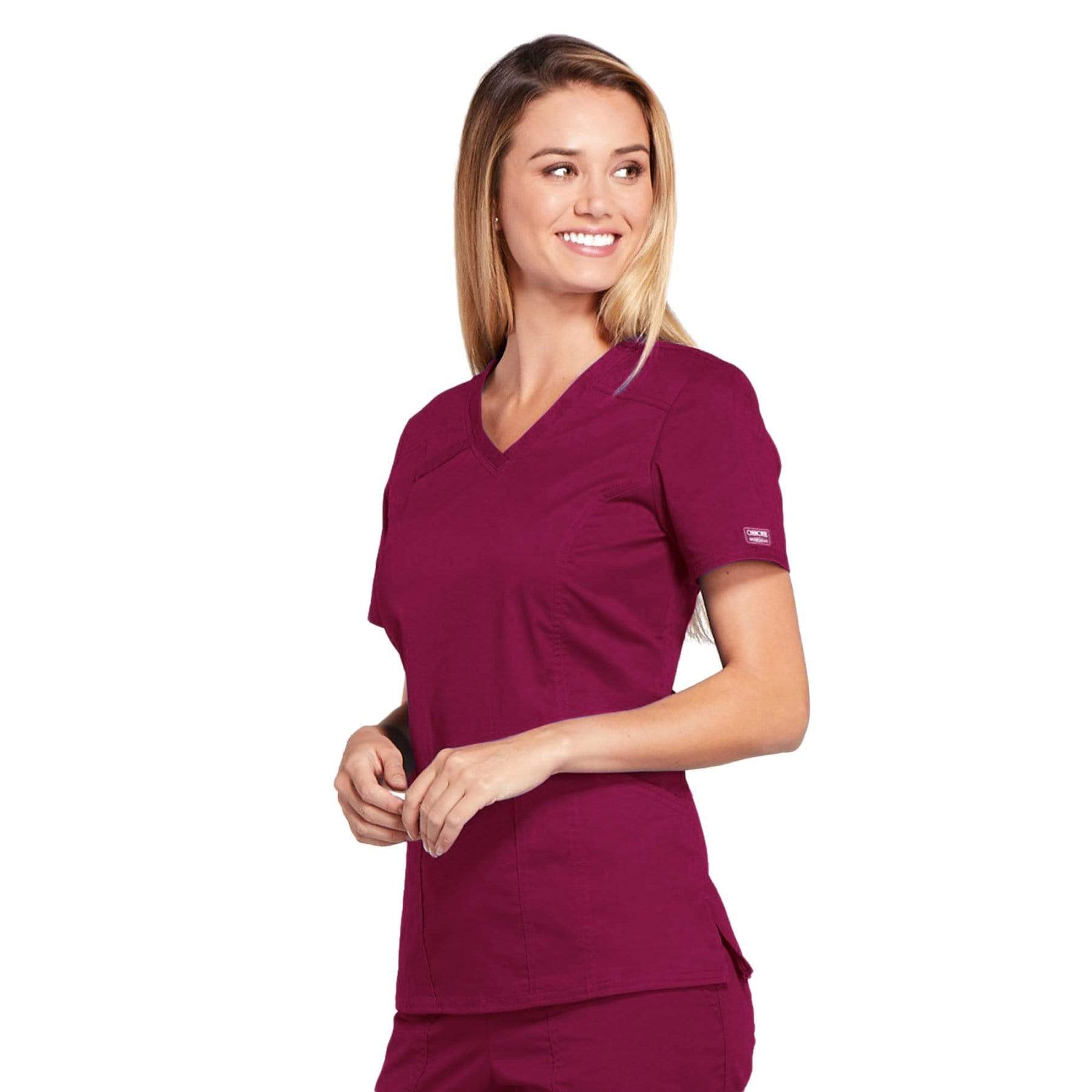 Cherokee Scrubs Top Cherokee Core Stretch 4710 Scrubs Top Womens V-Neck Wine