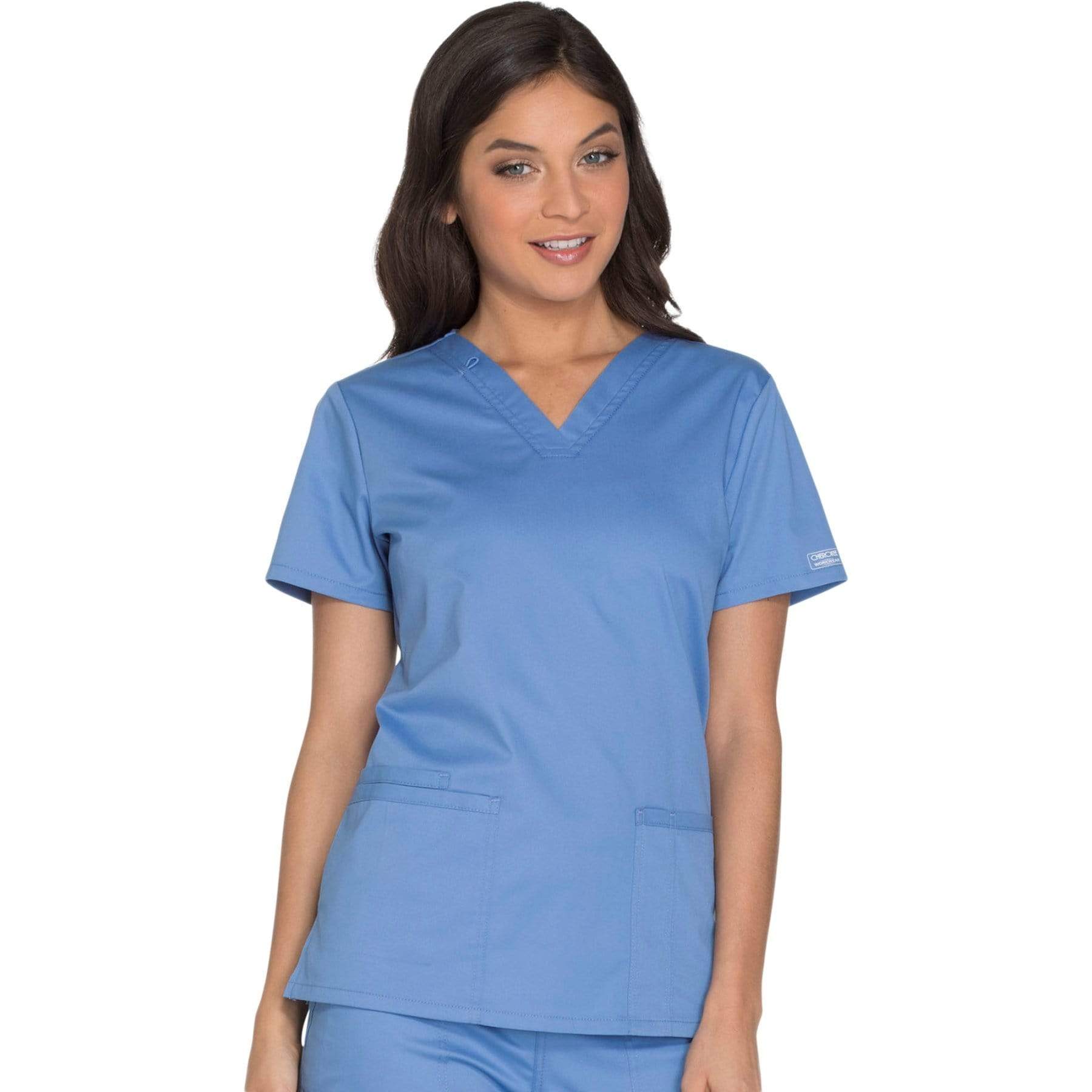 Cherokee Scrubs Top 2XL Cherokee Core Stretch WW630 Scrubs Top Womens V-Neck Ceil Blue