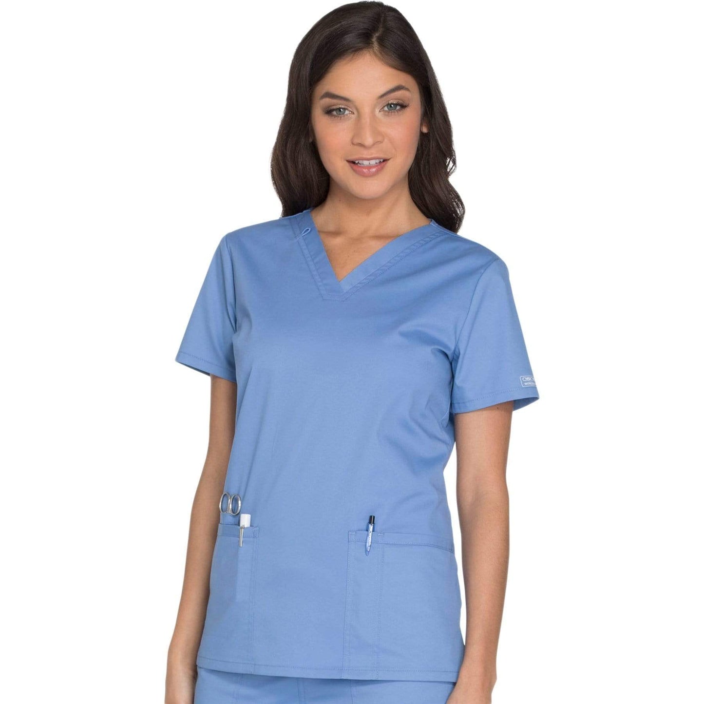 Cherokee Scrubs Top Cherokee Core Stretch WW630 Scrubs Top Womens V-Neck Ceil Blue