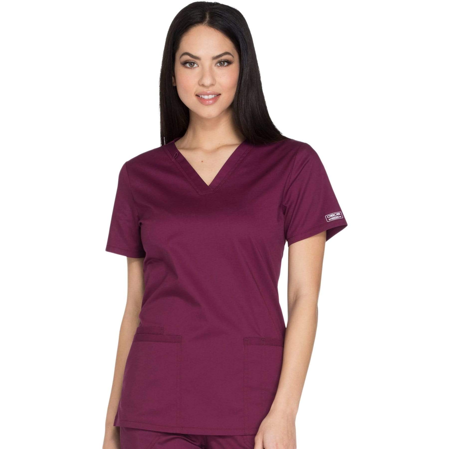 Cherokee Scrubs Top 2XL Cherokee Core Stretch WW630 Scrubs Top Womens V-Neck Wine
