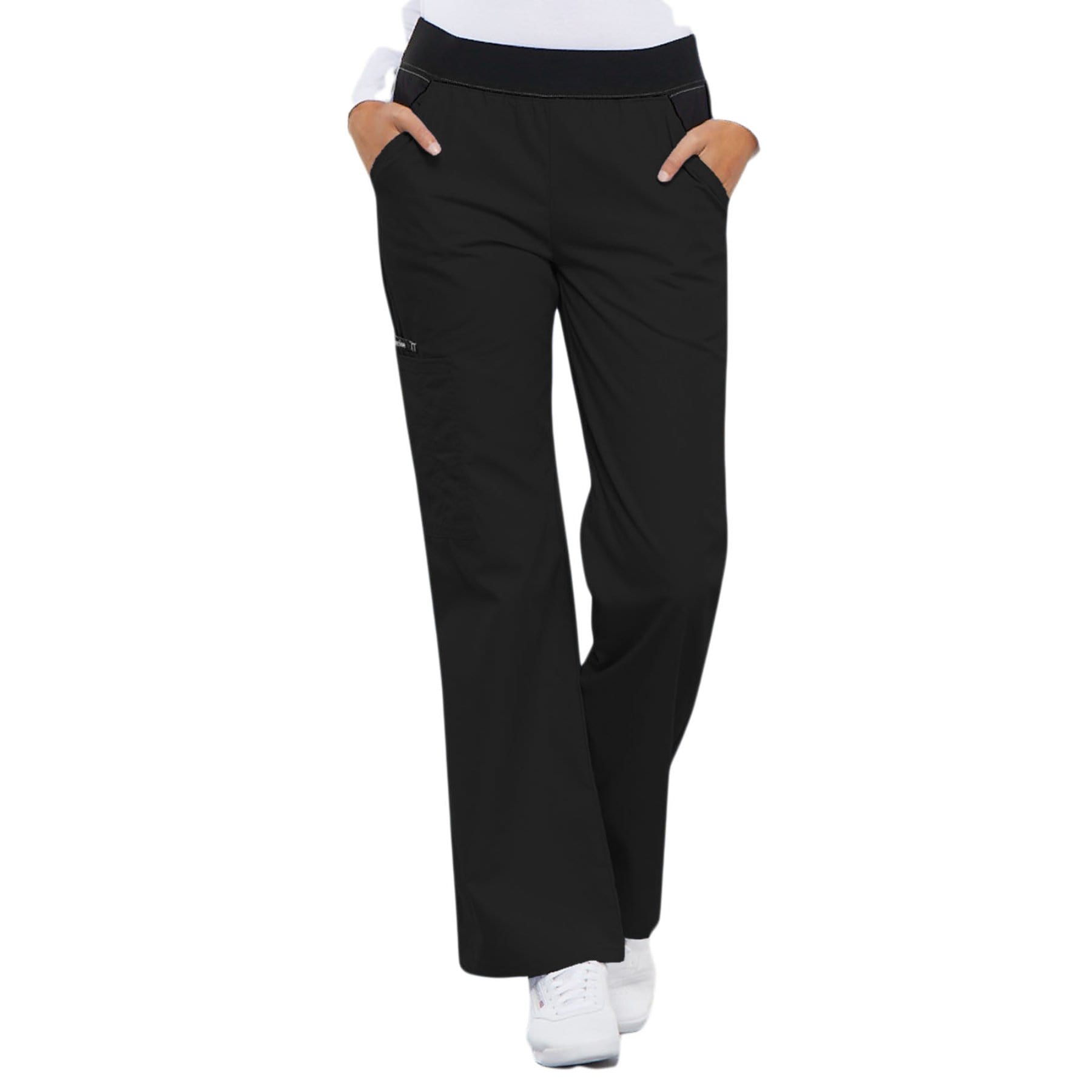 Cherokee Scrubs Pants Cherokee Flexibles 1031 Scrubs Pants Womens Mid Rise Knit Waist Pull-On Black