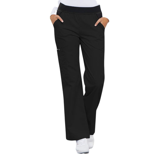 Cherokee Scrubs Pants Cherokee Flexibles 1031 Scrubs Pants Womens Mid Rise Knit Waist Pull-On Black