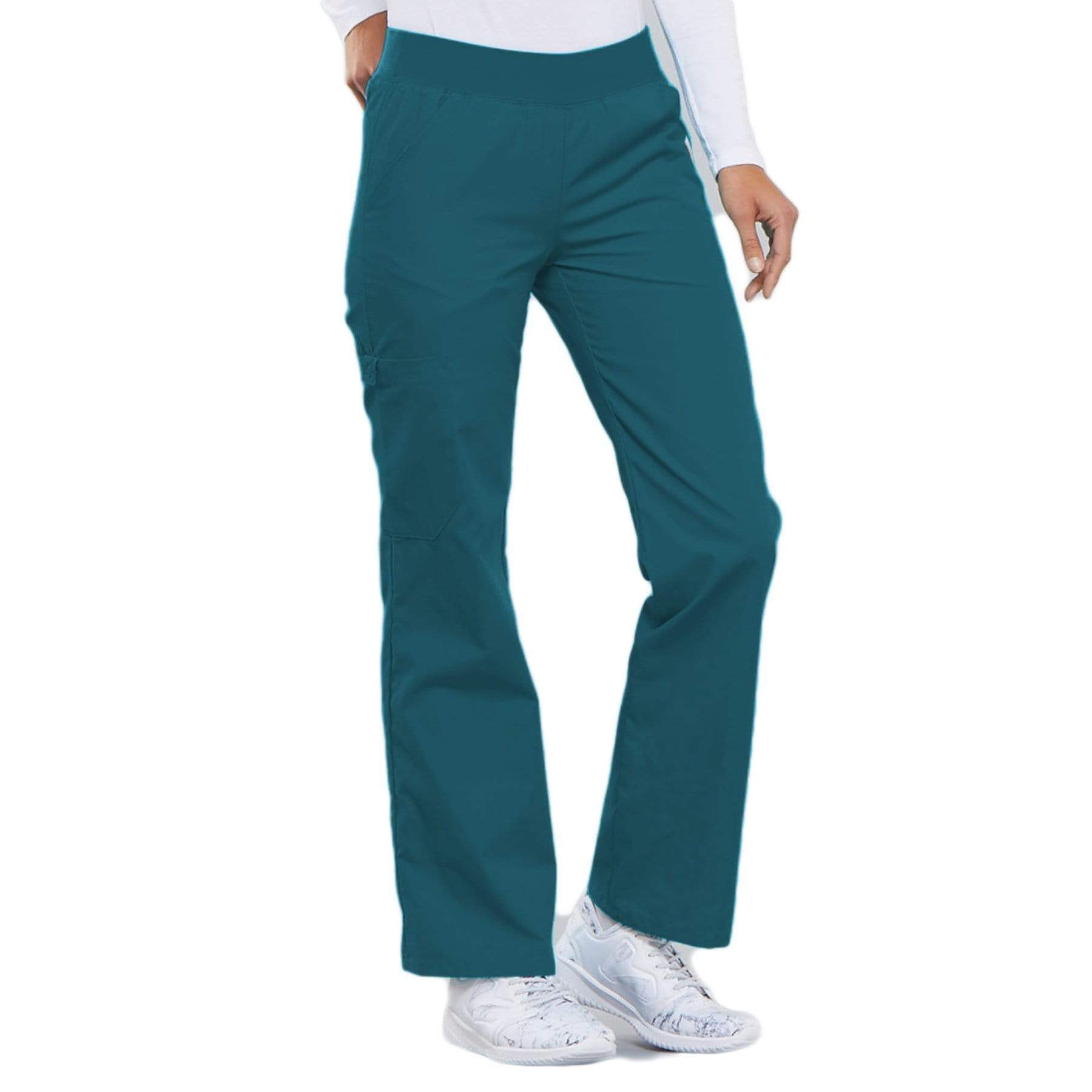 Cherokee Scrubs Pants 2XL Cherokee Flexibles 2085 Scrubs Pants Womens Mid Rise Knit Waist Pull-On Caribbean Blue