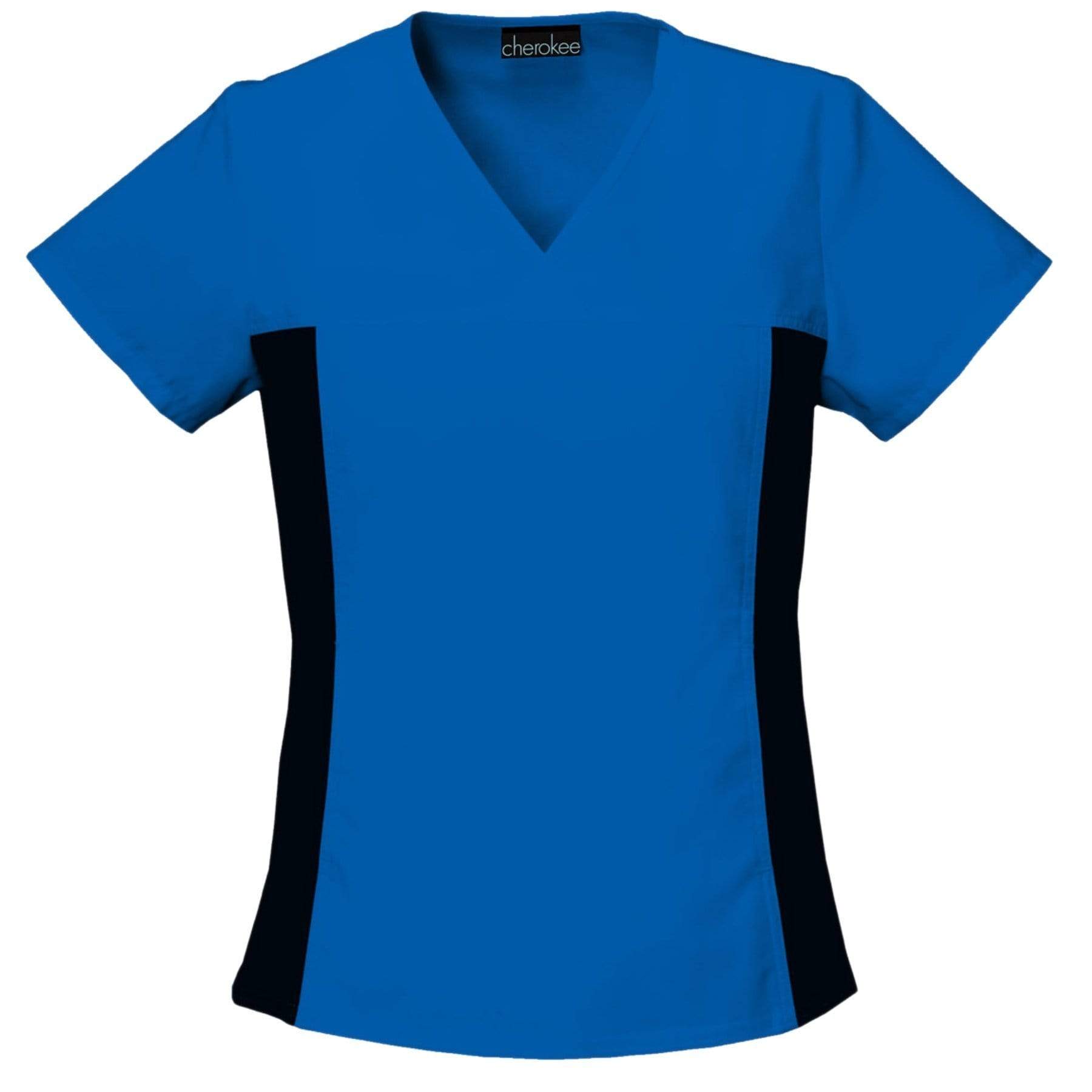 Cherokee Scrubs Top 2XL Cherokee Flexibles 2874 Scrubs Top Womens V-Neck Knit Panel Royal