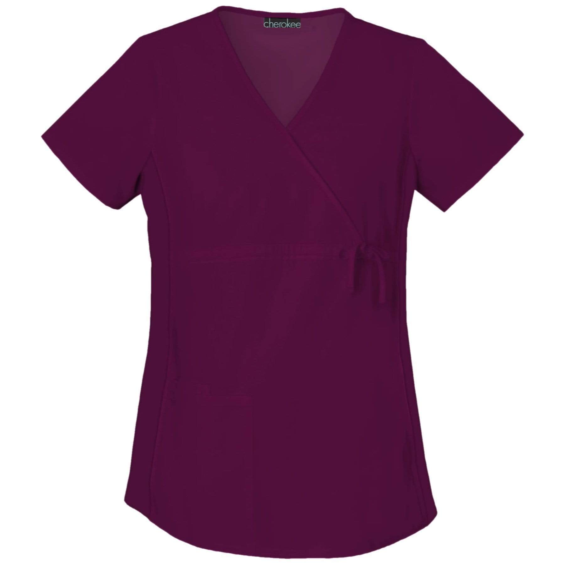 Cherokee Scrubs Top 3XL Cherokee Flexibles 2892 Scrubs Top Maternity Mock Wrap Knit Panel Wine