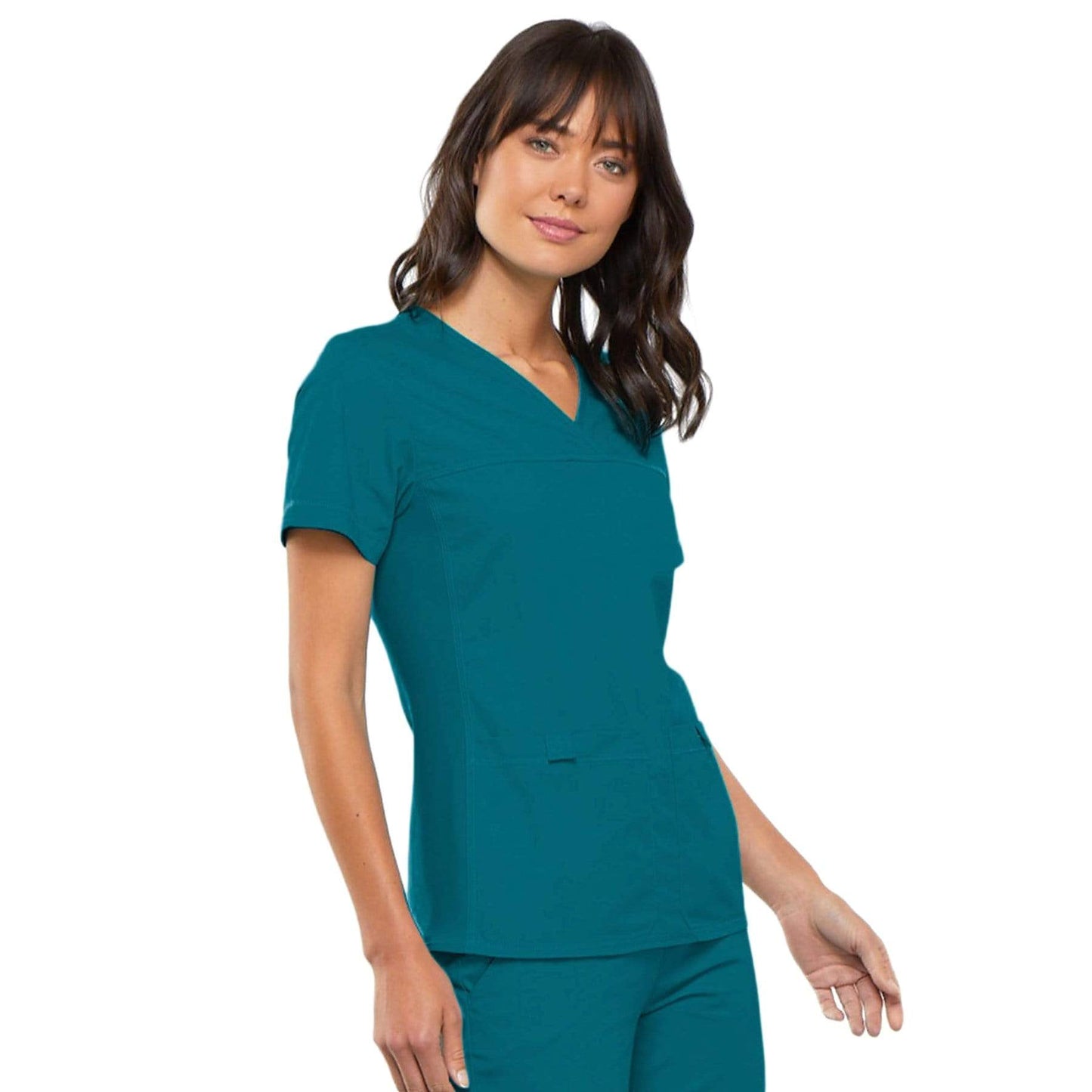 Cherokee Scrubs Top Cherokee Flexibles 2968 Scrubs Top Womens V-Neck Knit Panel Caribbean Blue
