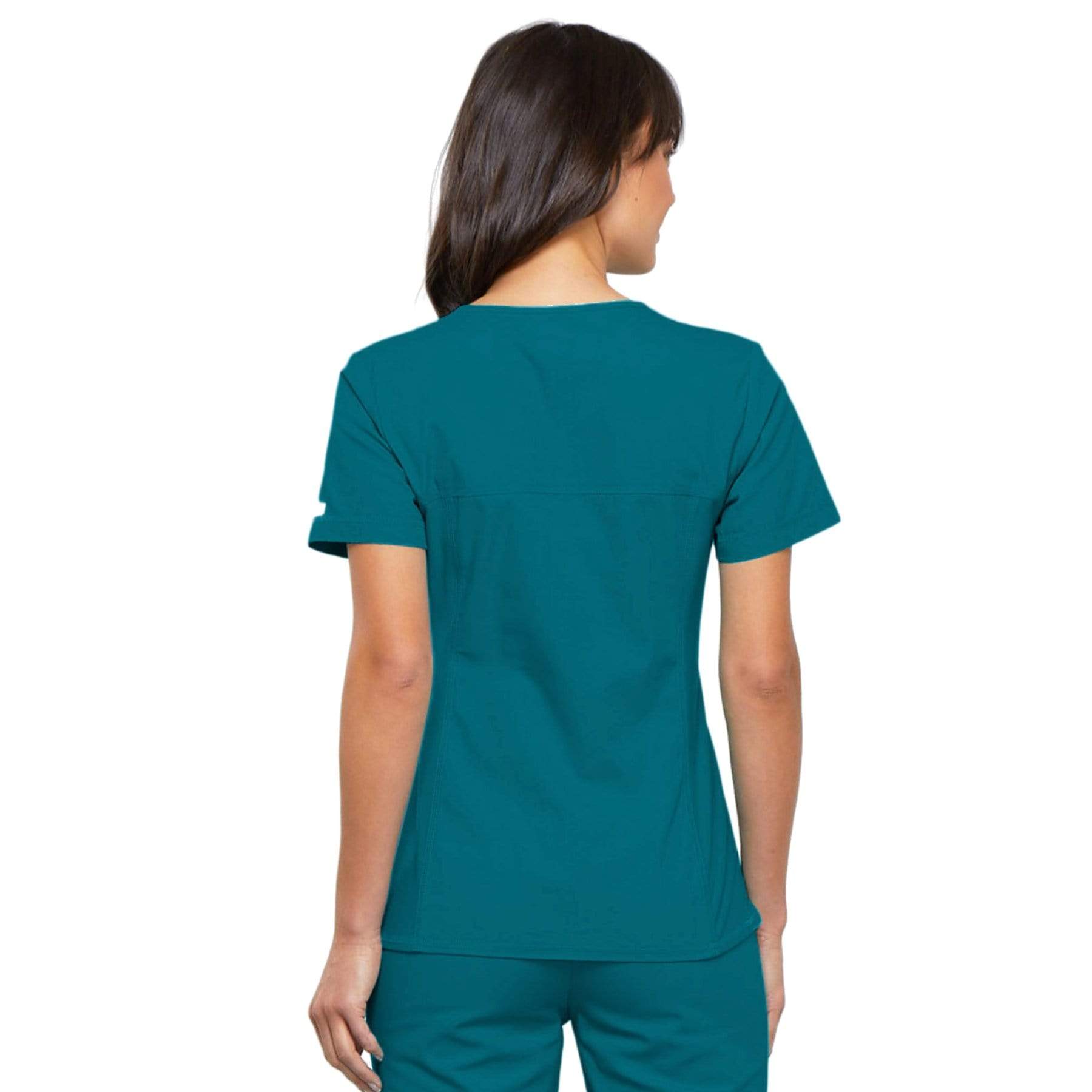 Cherokee Scrubs Top Cherokee Flexibles 2968 Scrubs Top Womens V-Neck Knit Panel Caribbean Blue