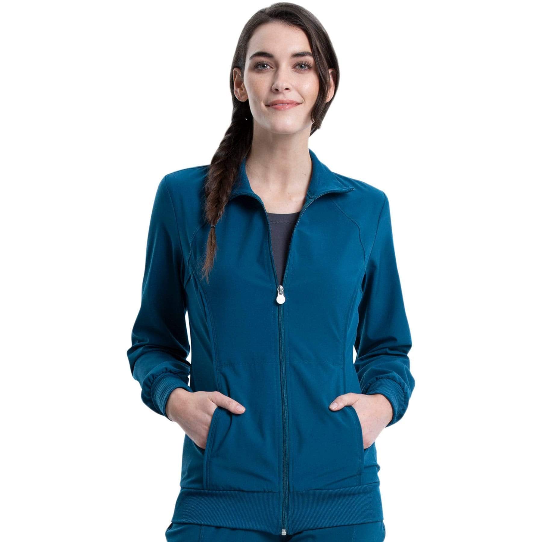 Cherokee Scrubs Jacket Cherokee Infinity 2391A Scrubs Jacket Womens Zip Front Warm-Up Caribbean Blue
