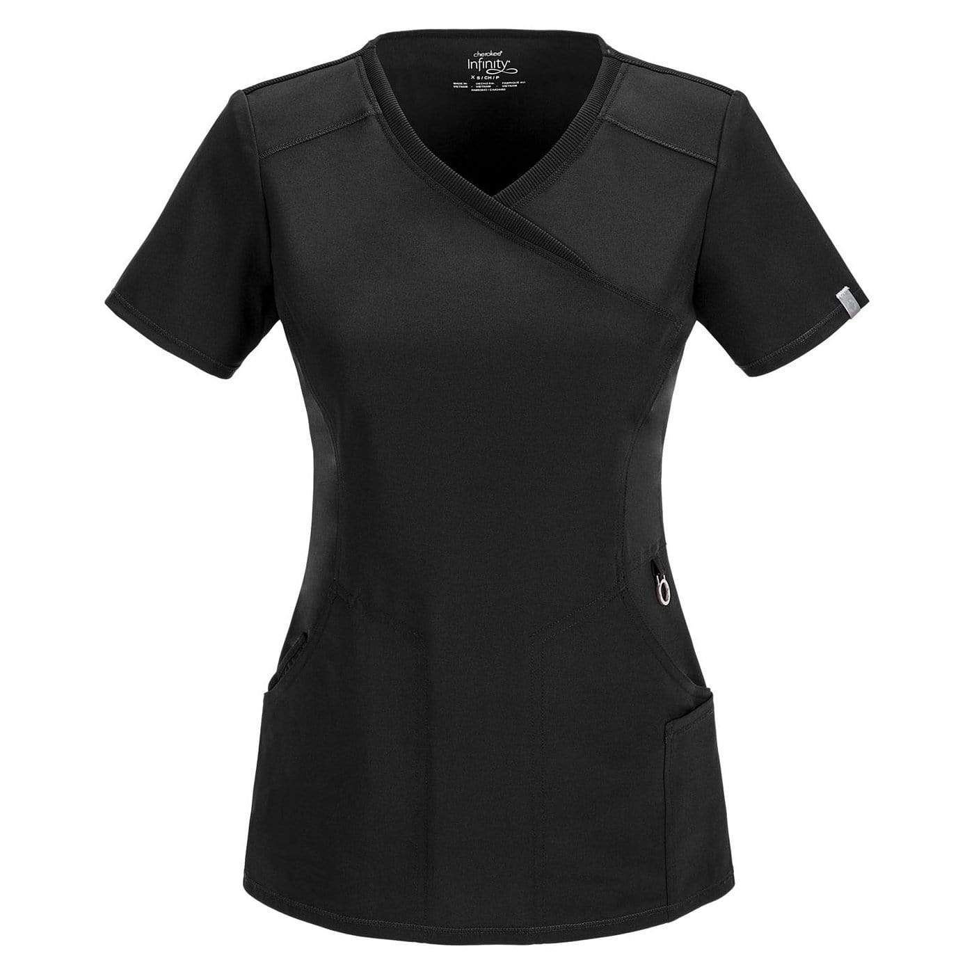 Cherokee Scrubs Top 2XL Cherokee Infinity 2625A Scrubs Top Womens Mock Wrap Black