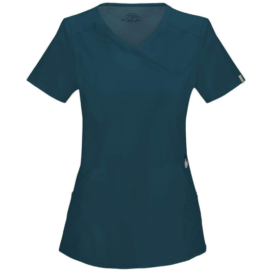 Cherokee Scrubs Top 2XL Cherokee Infinity 2625A Scrubs Top Womens Mock Wrap Caribbean Blue