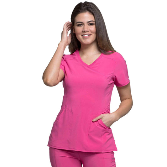 Cherokee Scrubs Top Cherokee Infinity 2625A Scrubs Top Womens Mock Wrap Carmine Pink