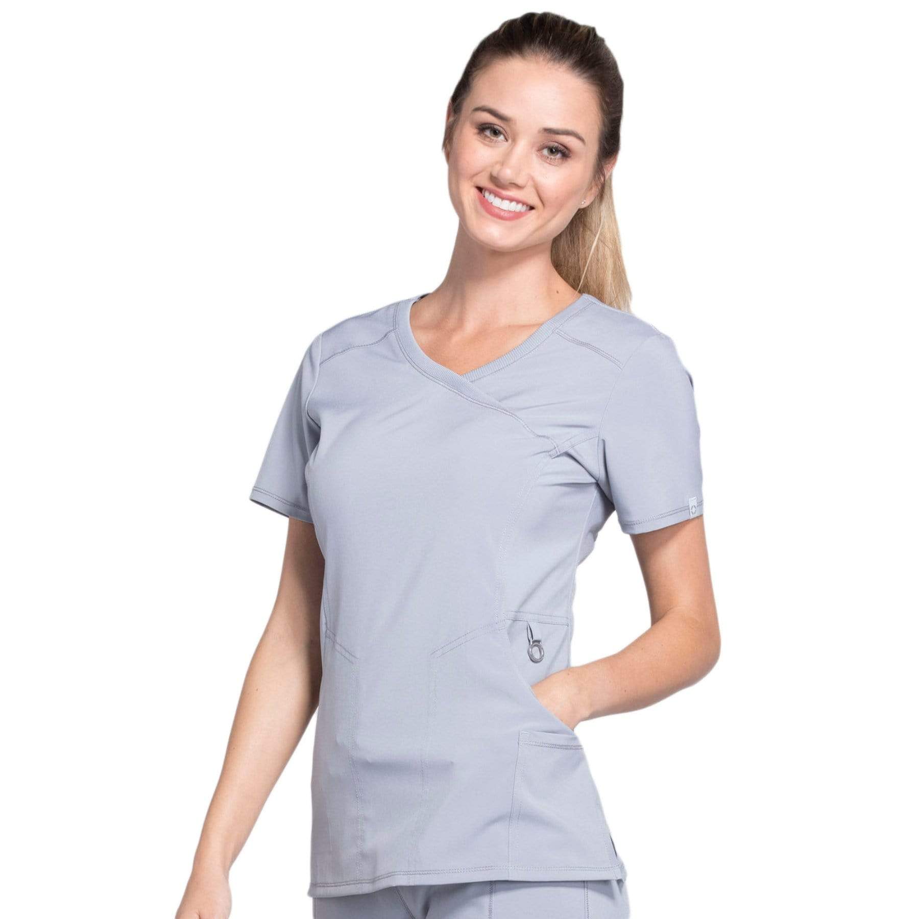 Cherokee Scrubs Top Cherokee Infinity 2625A Scrubs Top Womens Mock Wrap Grey