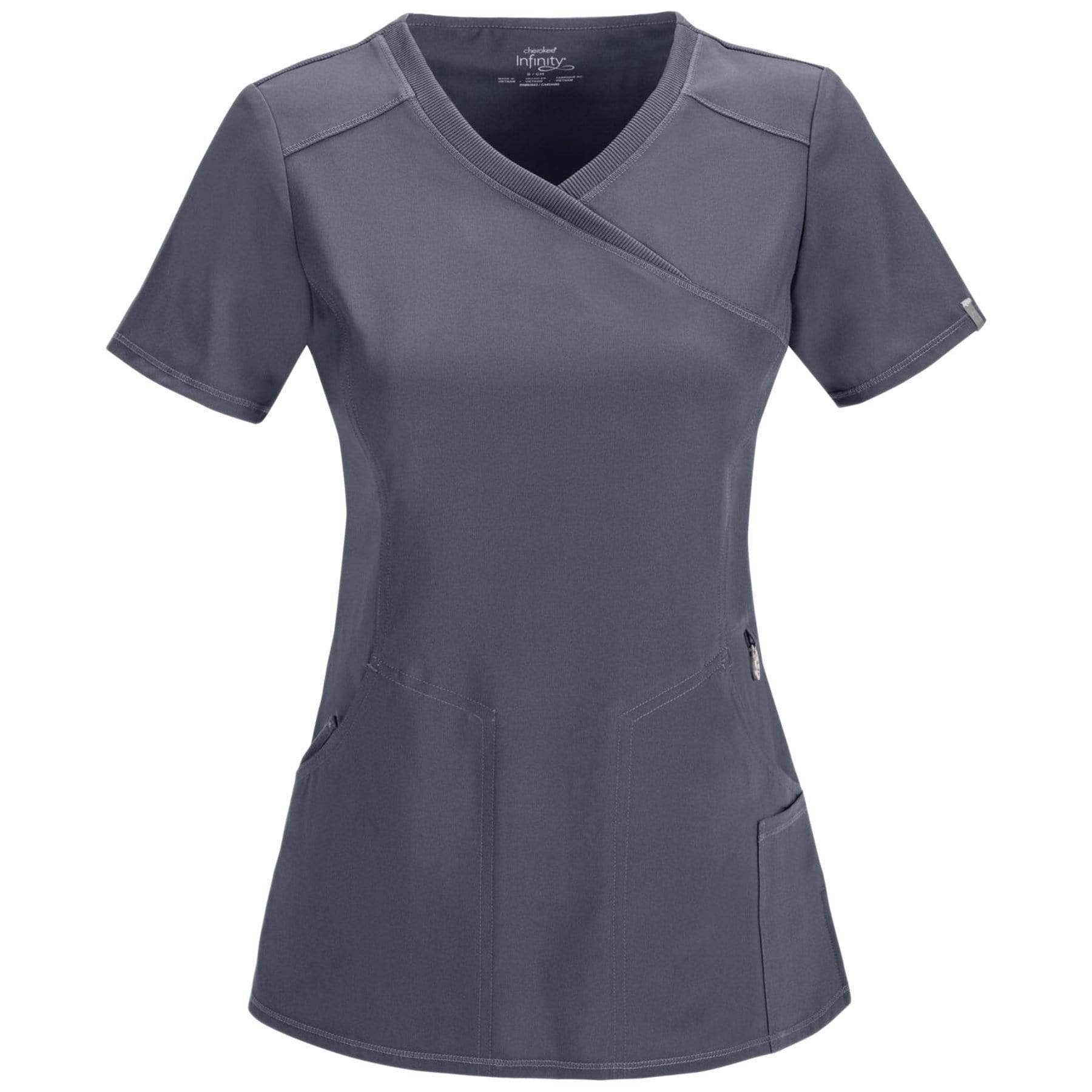 Cherokee Scrubs Top 2XL Cherokee Infinity 2625A Scrubs Top Womens Mock Wrap Pewter