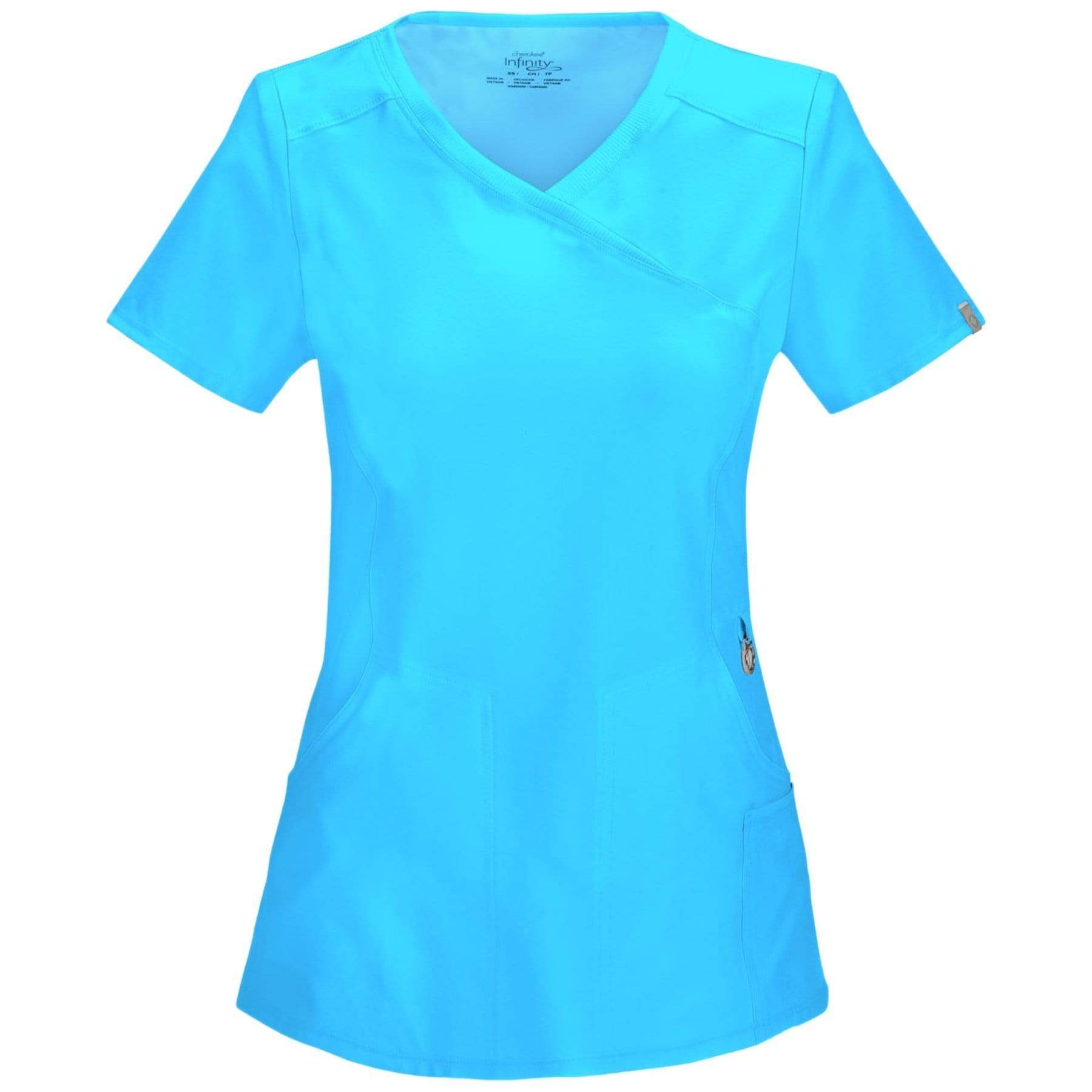 Cherokee Scrubs Top 2XL Cherokee Infinity 2625A Scrubs Top Womens Mock Wrap Turquoise