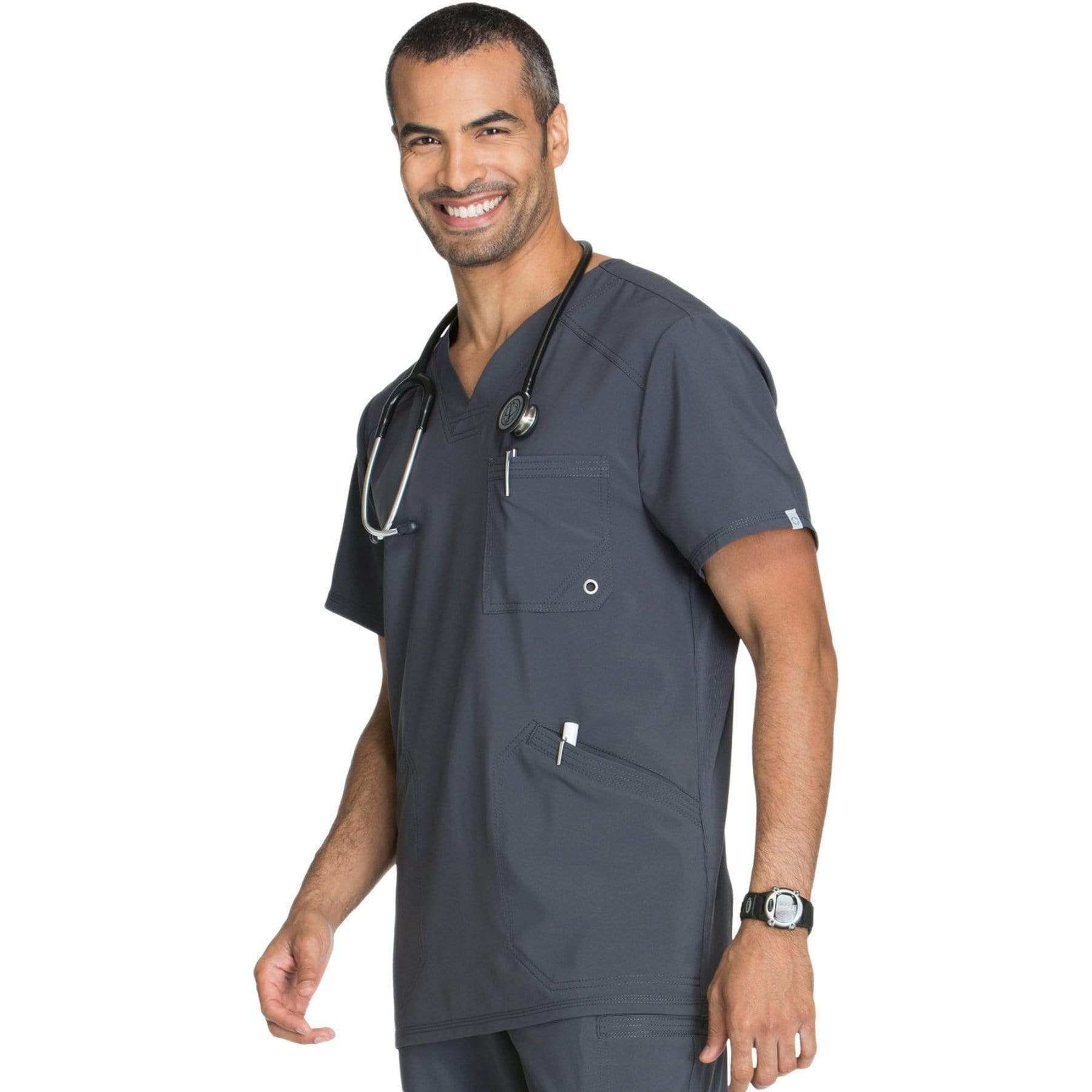 Cherokee Scrubs Top Cherokee Infinity CK900A Scrubs Top Mens V-Neck Pewter
