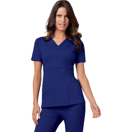Cherokee Scrubs Top XS Cherokee Luxe 1841 Scrubs Top Womens Mock Wrap Galaxy Blue