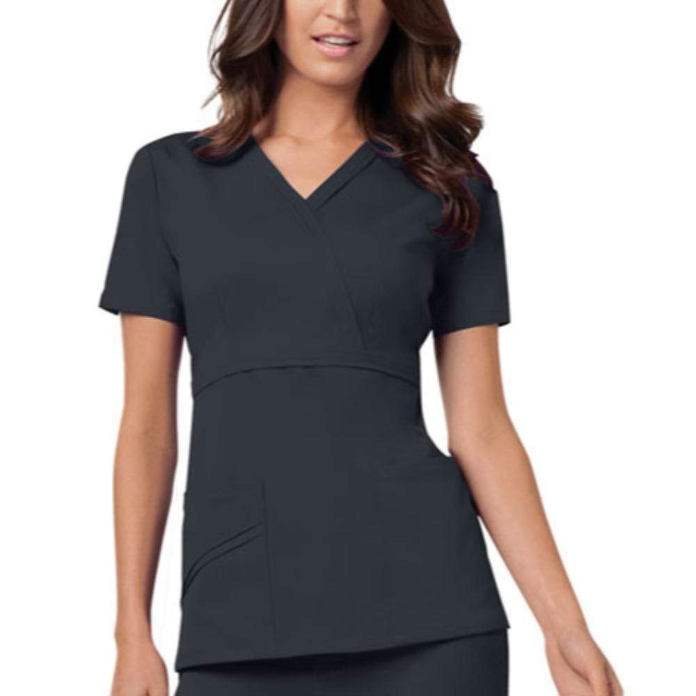 Cherokee Scrubs Top 2XL Cherokee Luxe 1841 Scrubs Top Womens Mock Wrap Pewter