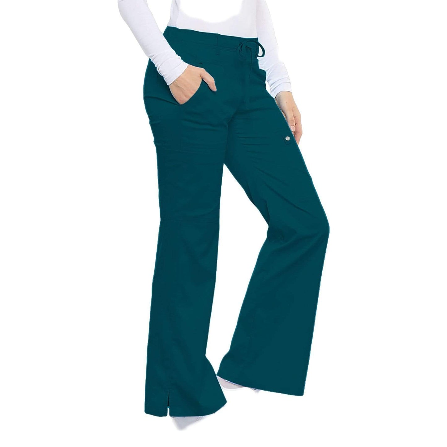 Cherokee Scrubs Pants 3XL / Regular Length Cherokee Luxe 21100 Scrubs Pants Womens Low Rise Flare Leg Drawstring Cargo Caribbean Blue