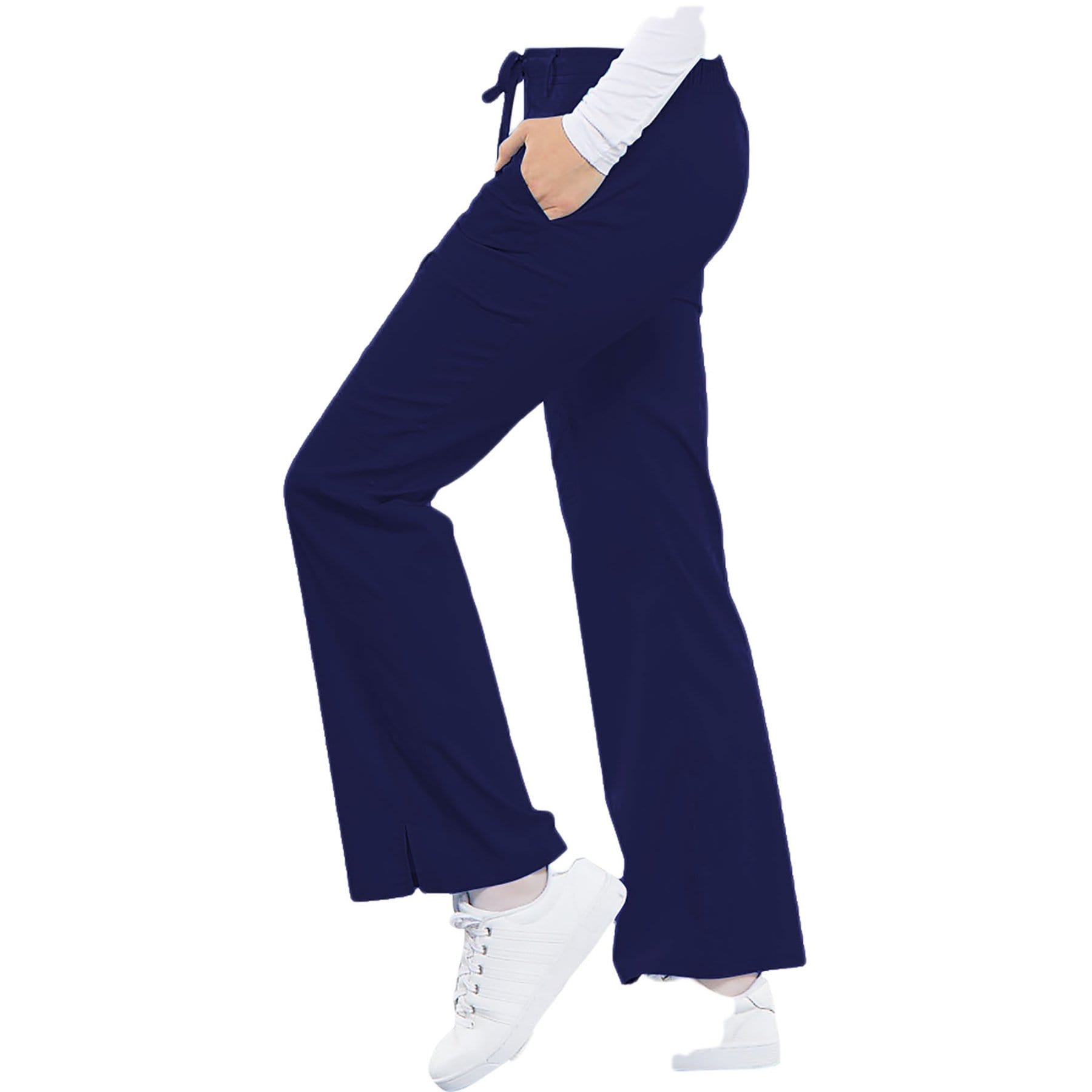 Cherokee Scrubs Pants Cherokee Luxe 21100 Scrubs Pants Womens Low Rise Flare Leg Drawstring Cargo Navy