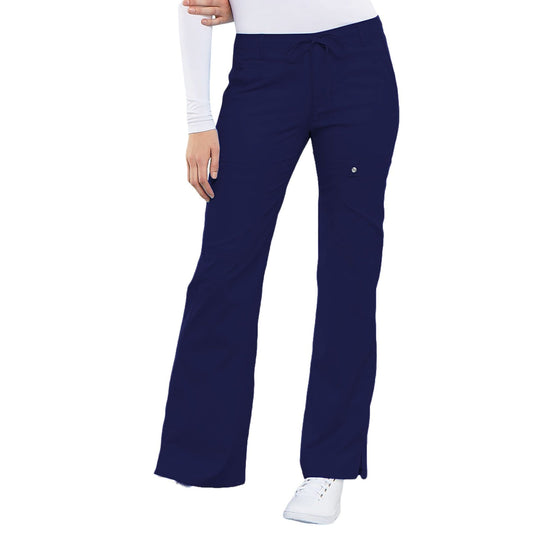 Cherokee Scrubs Pants Cherokee Luxe 21100 Scrubs Pants Womens Low Rise Flare Leg Drawstring Cargo Navy