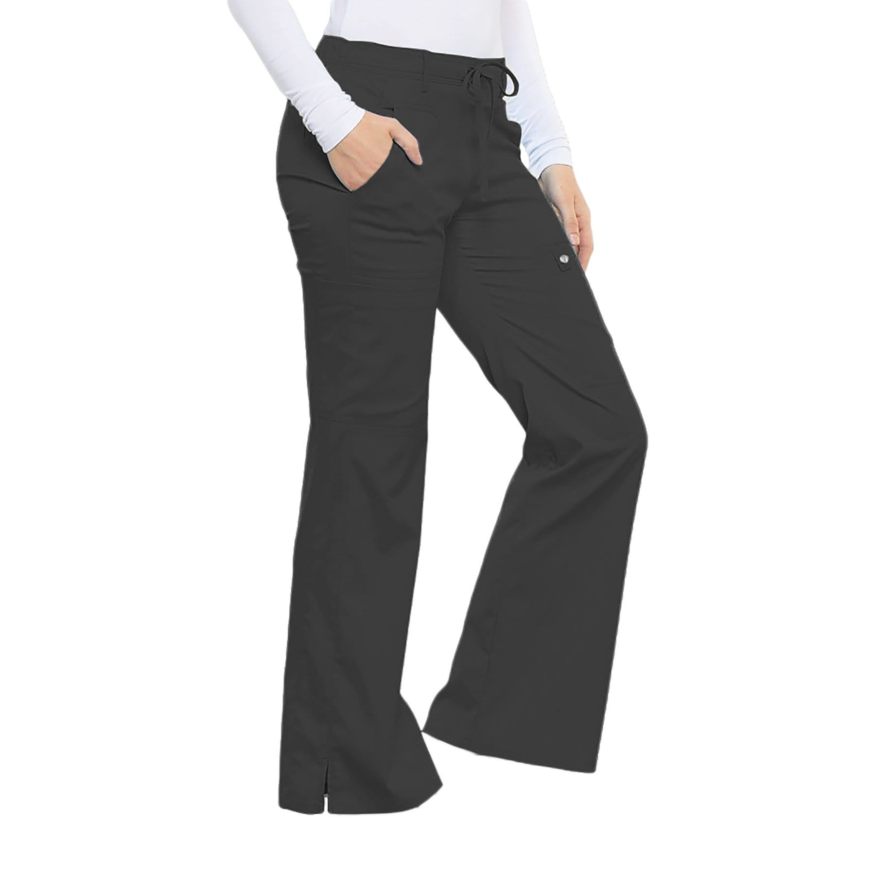 Cherokee Scrubs Pants Cherokee Luxe 21100 Scrubs Pants Womens Low Rise Flare Leg Drawstring Cargo Pewter