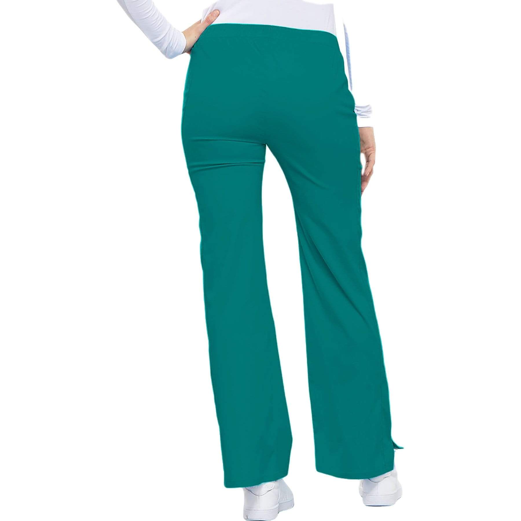 Cherokee Scrubs Pants Cherokee Luxe 21100 Scrubs Pants Womens Low Rise Flare Leg Drawstring Cargo Teal Blue