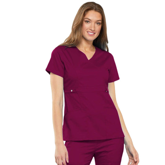 Cherokee Scrubs Top Cherokee Luxe 21701 Scrubs Top Womens Empire Waist Mock Wrap Wine