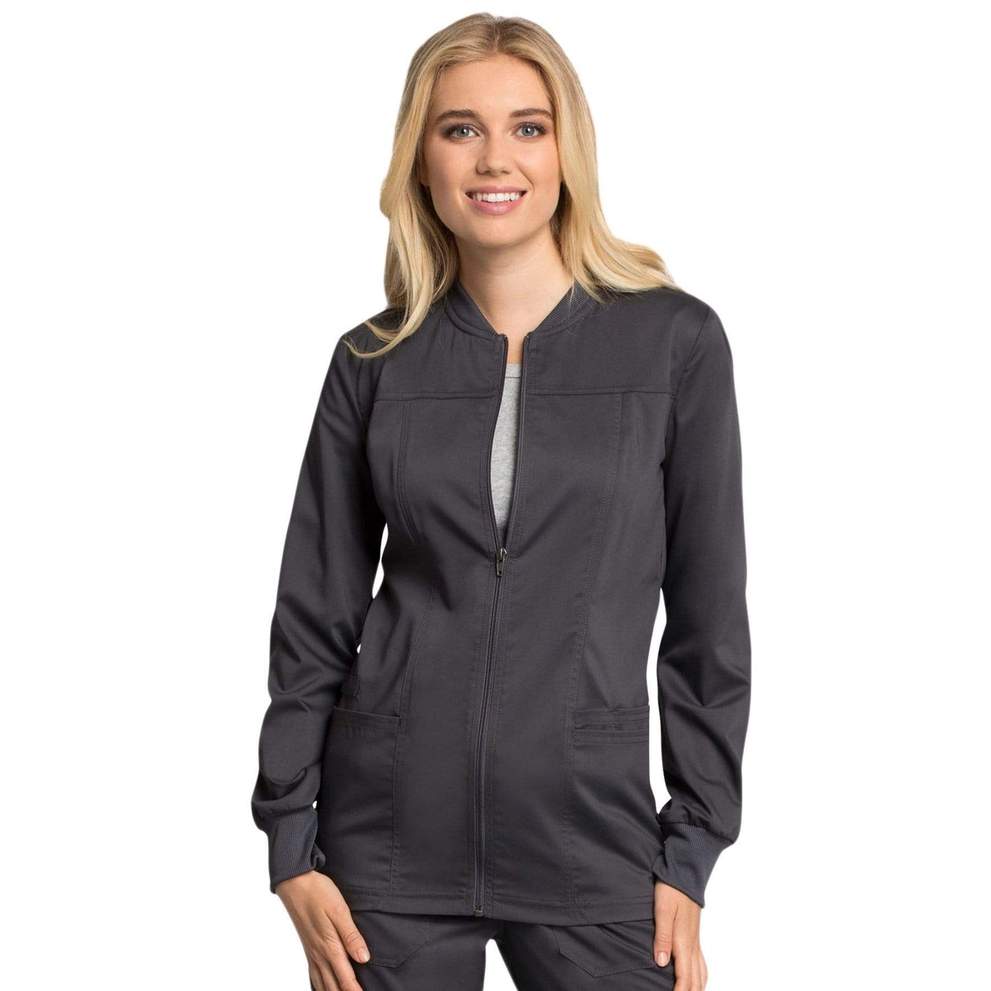 Cherokee Revolution Tech WW305AB Scrubs Warm Up Jacket Women Pewter