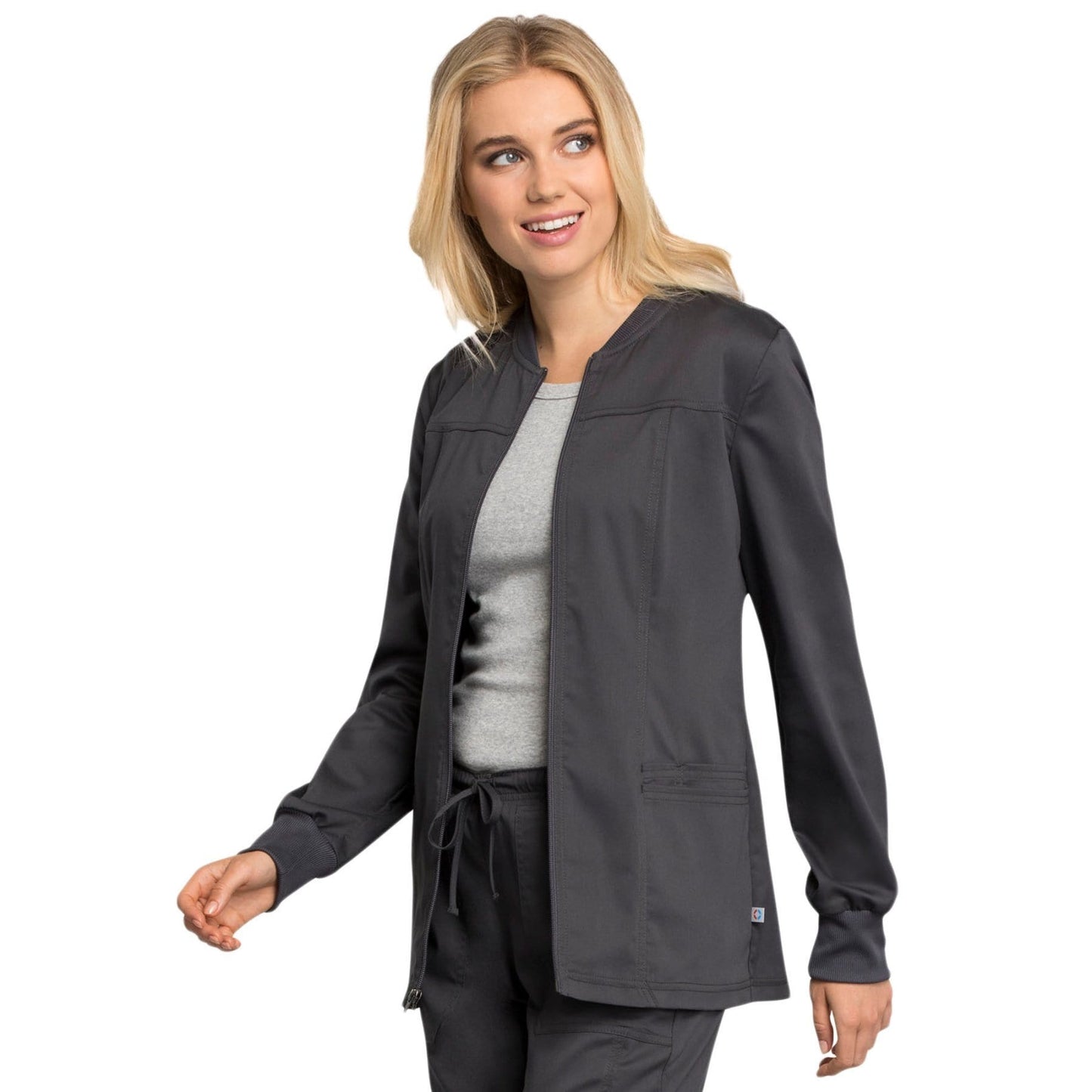 Cherokee Revolution Tech WW305AB Scrubs Warm Up Jacket Women Pewter