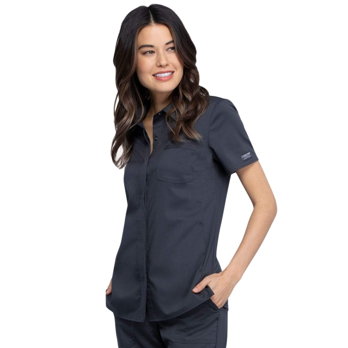 Cherokee Revolution WW669 Scrubs Top Women Pewter