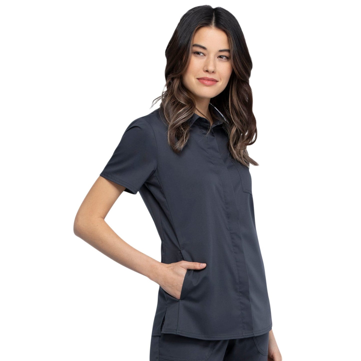 Cherokee Revolution WW669 Scrubs Top Women Pewter