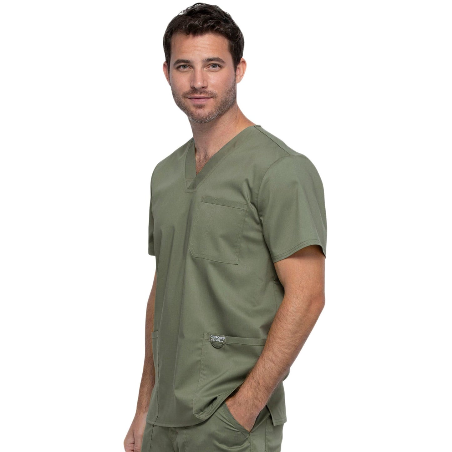 Cherokee Revolution WW670 Scrubs Top Men Olive