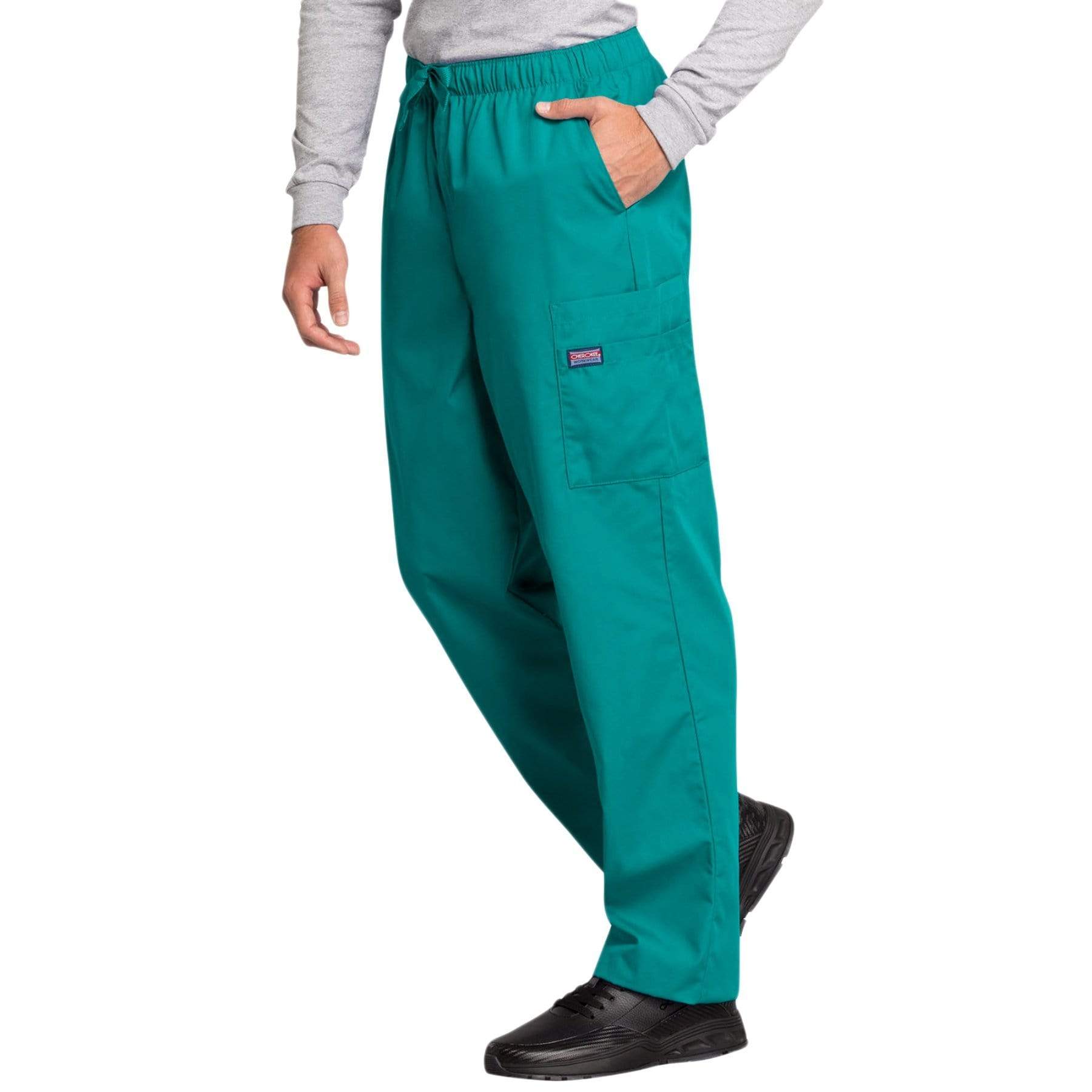 Cherokee Scrubs Pants Cherokee Workwear 4000 Scrubs Pants Mens Drawstring Cargo Teal Blue