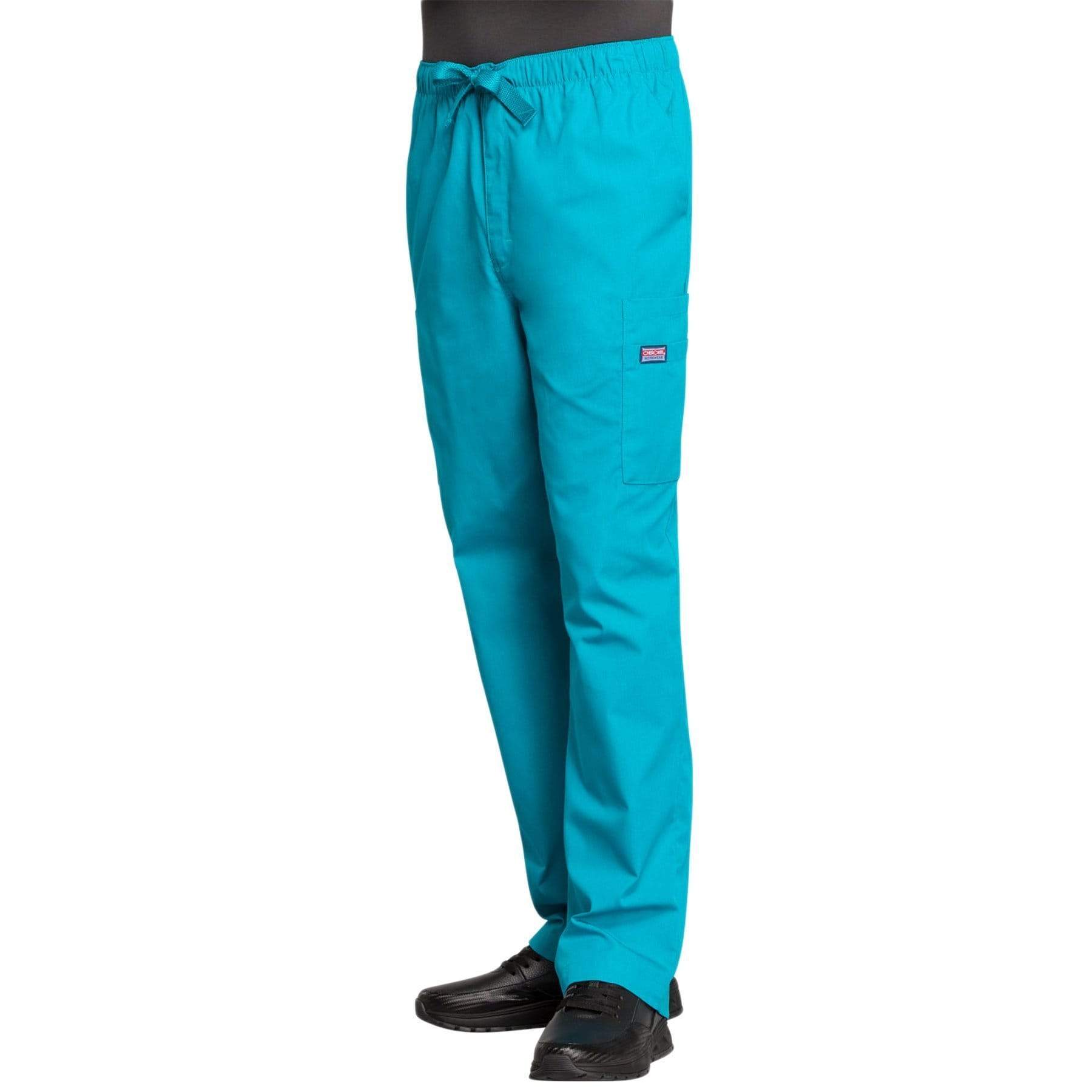 Cherokee Scrubs Pants Cherokee Workwear 4000 Scrubs Pants Mens Drawstring Cargo Teal Blue