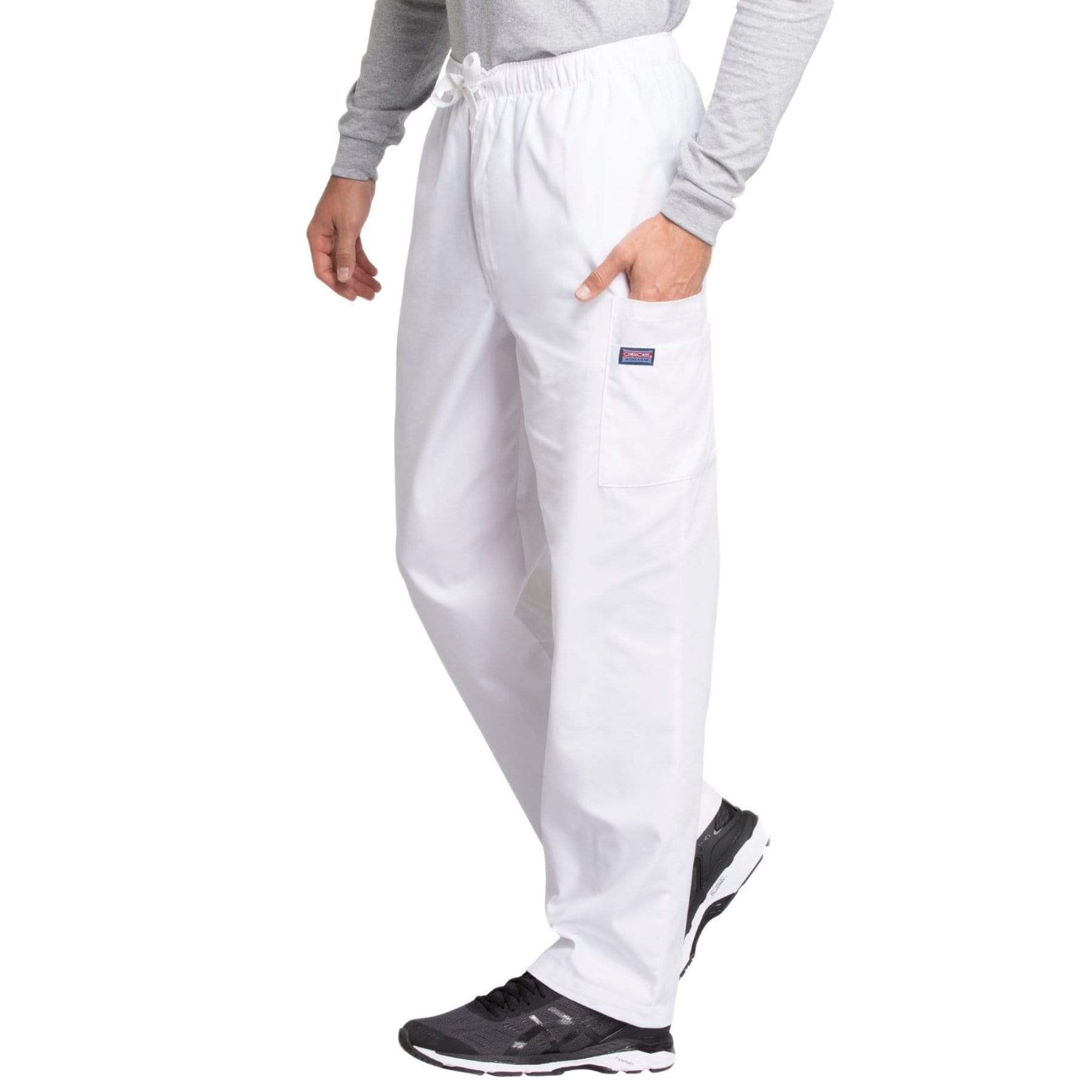 Cherokee Scrubs Pants Cherokee Workwear 4000 Scrubs Pants Mens Drawstring Cargo White