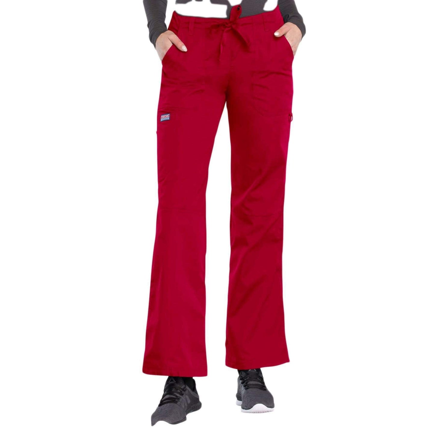 Cherokee Scrubs Pants Cherokee Workwear 4020 Scrubs Pants Womens Low Rise Drawstring Cargo Red