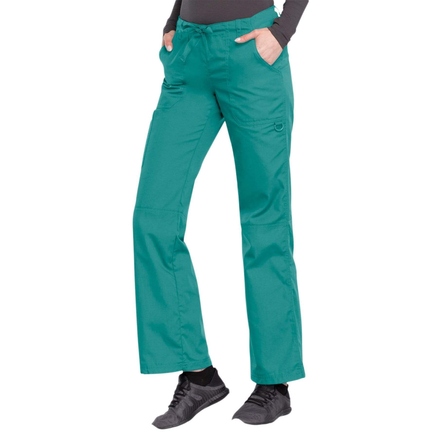Cherokee Scrubs Pants Cherokee Workwear 4020 Scrubs Pants Womens Low Rise Drawstring Cargo Teal Blue