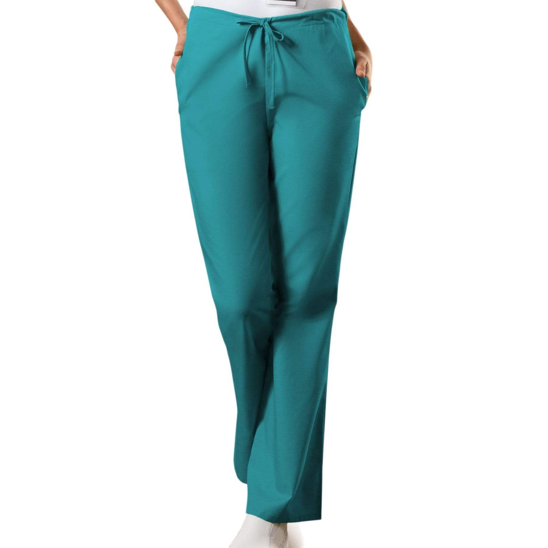 Cherokee Scrubs Pants 2XL / Regular Length Cherokee Workwear 4101 Scrubs Pants Womens Natural Rise Flare Leg Drawstring Teal Blue