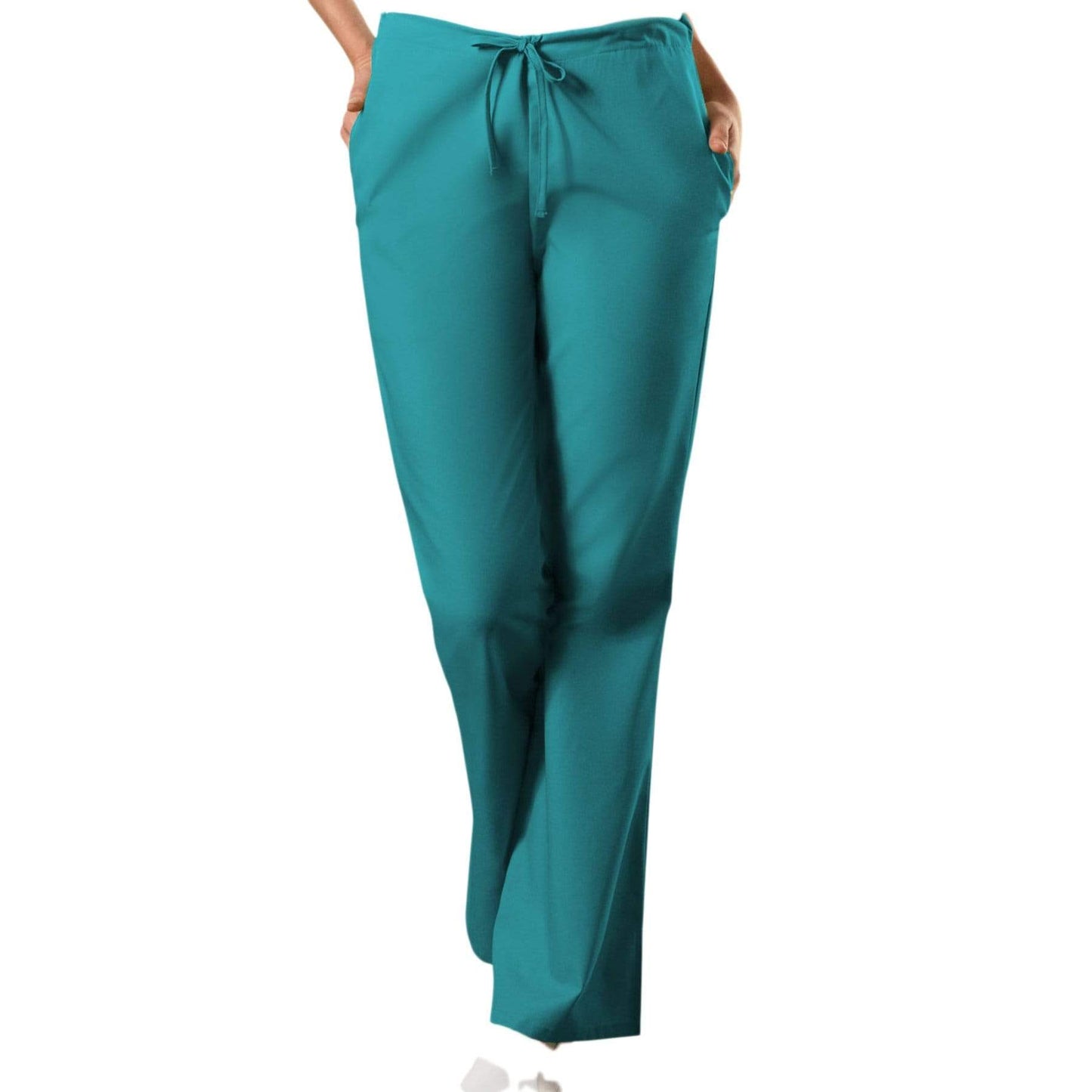 Cherokee Scrubs Pants Cherokee Workwear 4101 Scrubs Pants Womens Natural Rise Flare Leg Drawstring Teal Blue
