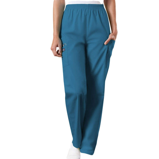 Cherokee Scrubs Pants Cherokee Workwear 4200 Scrubs Pants Womens Natural Rise Tapered Pull-On Cargo Caribbean Blue