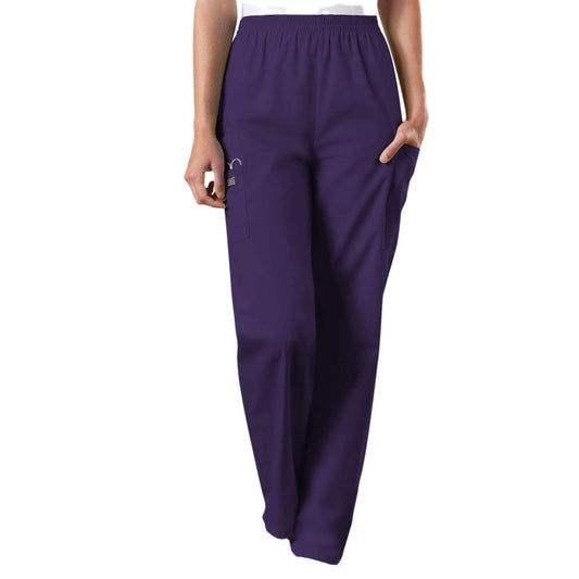 Cherokee Scrubs Pants Cherokee Workwear 4200 Scrubs Pants Womens Natural Rise Tapered Pull-On Cargo Eggplant