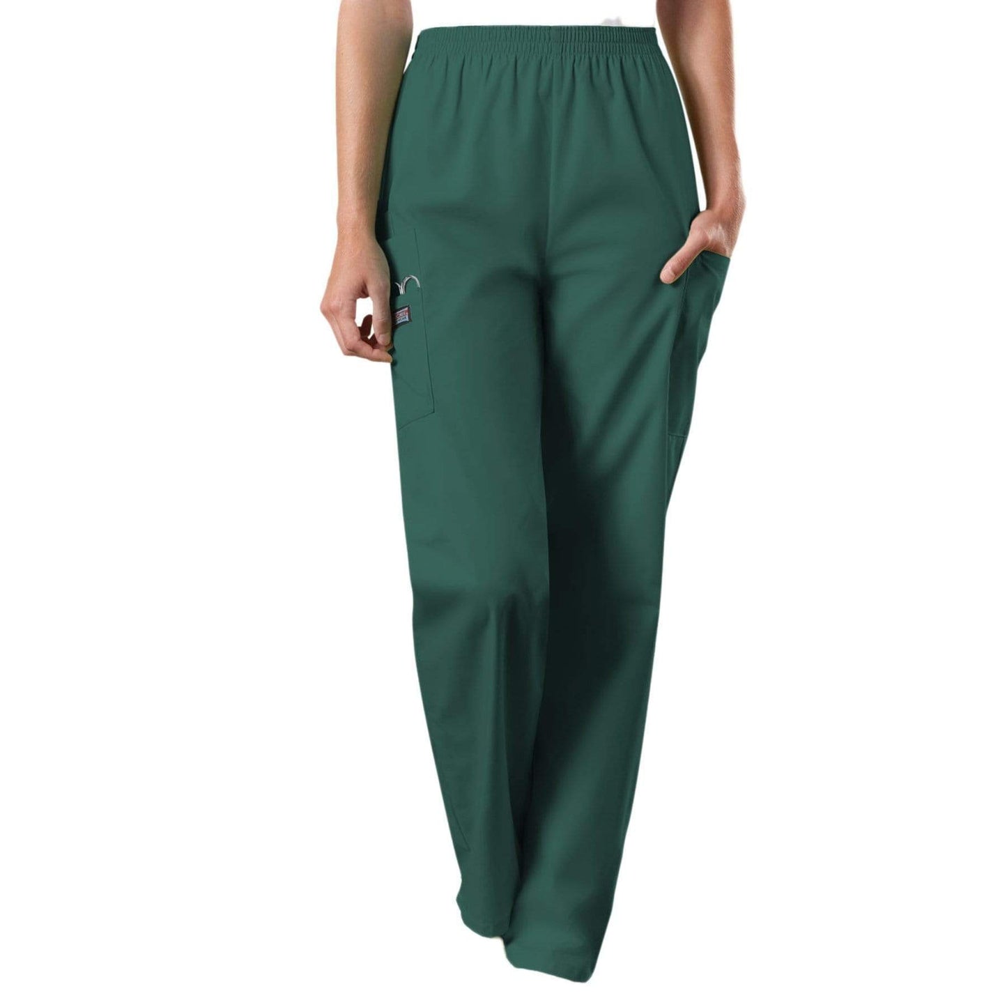 Cherokee Scrubs Pants Cherokee Workwear 4200 Scrubs Pants Womens Natural Rise Tapered Pull-On Cargo Hunter Green
